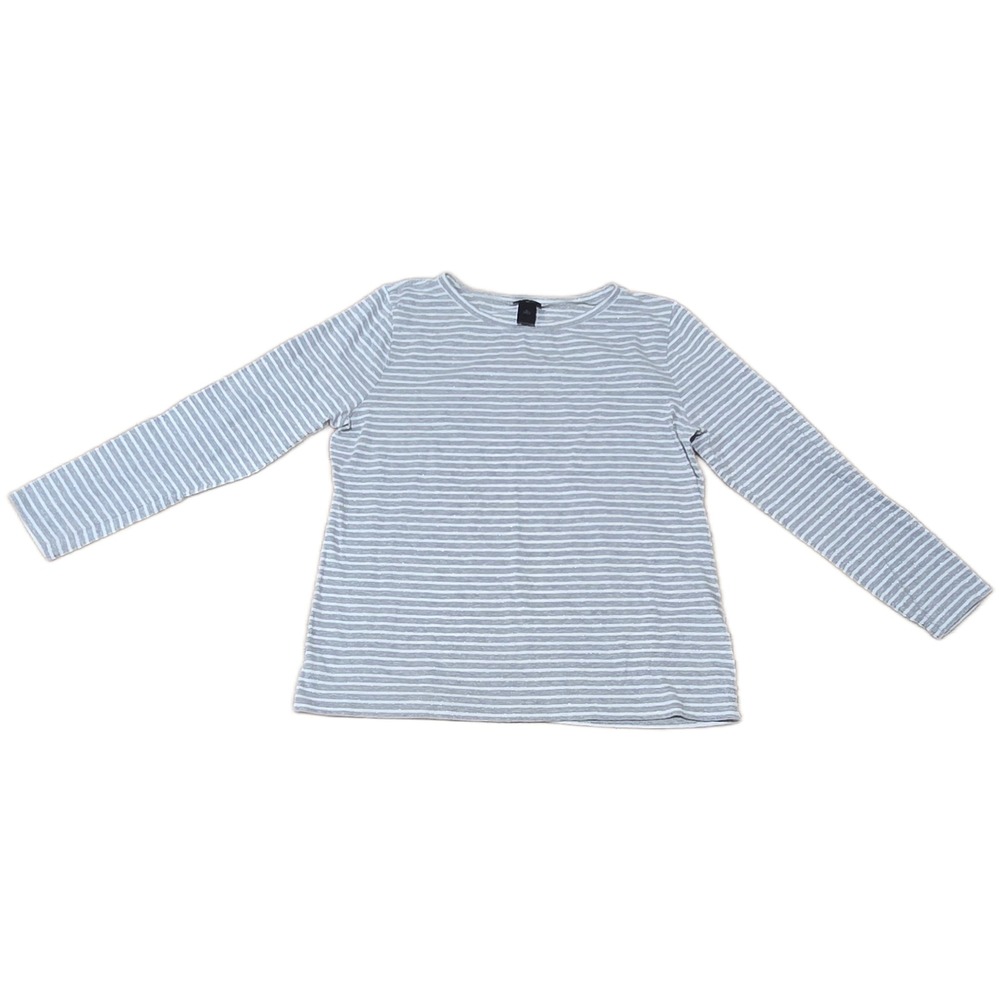 Ann Taylor Womens XL Grey White Striped Metallic Shimmer Long‎ Sleeve Top Shirt